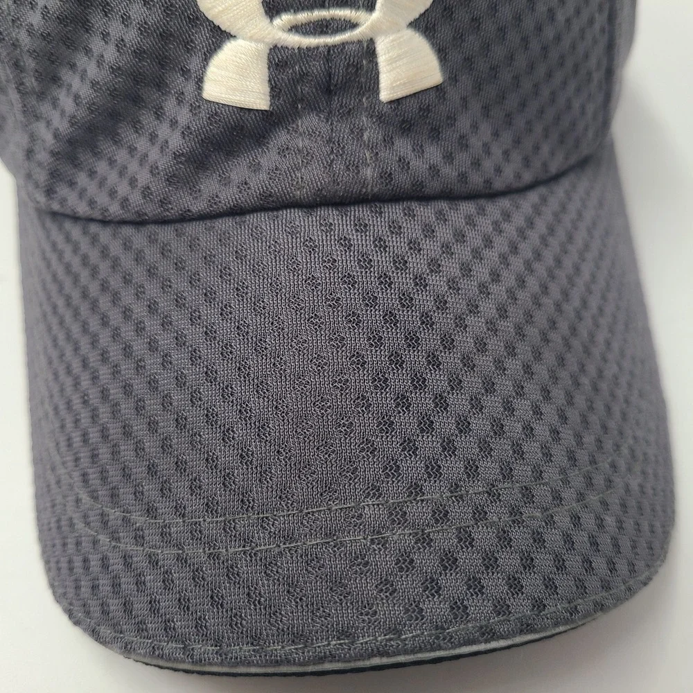 Under Armour Hat Adjustable 4 Panel‎ Gray White Jersey Mesh Performance Running